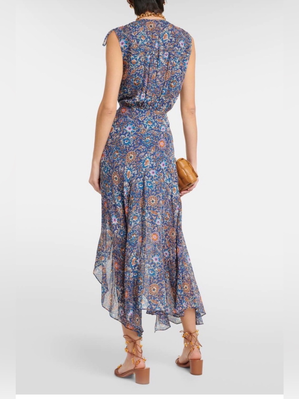 NWT Veronica Beard Dovima 100% Silk Floral Ruched Midi Dress Blue White Sz 4 - Picture 8 of 14